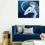 Acrylic painting blue girl blue night