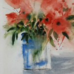 Watercolor painting of flower pots